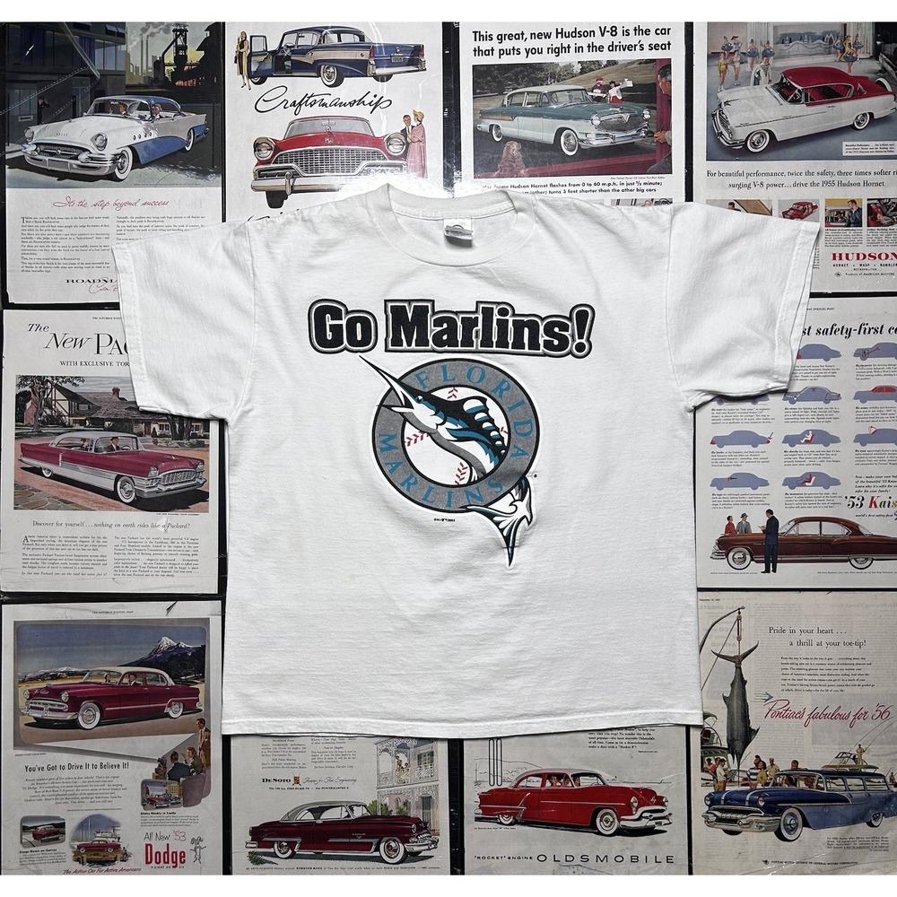 Vintage Florida Marlins 2003 T-Shirt Size L Delta Pro Weight Graphic Fish Tee